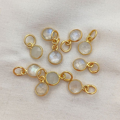 Rainbow Moonstone Pendant Handmade 6mm Round Faceted Gemstone Necklace Charm in Gold Vermeil & Sterling Silver- Selling Per Piece