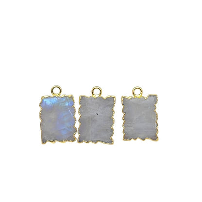 Rainbow Moonstone Zig Zag Pendant Necklace, Gold Electroplated Gemstone Slice