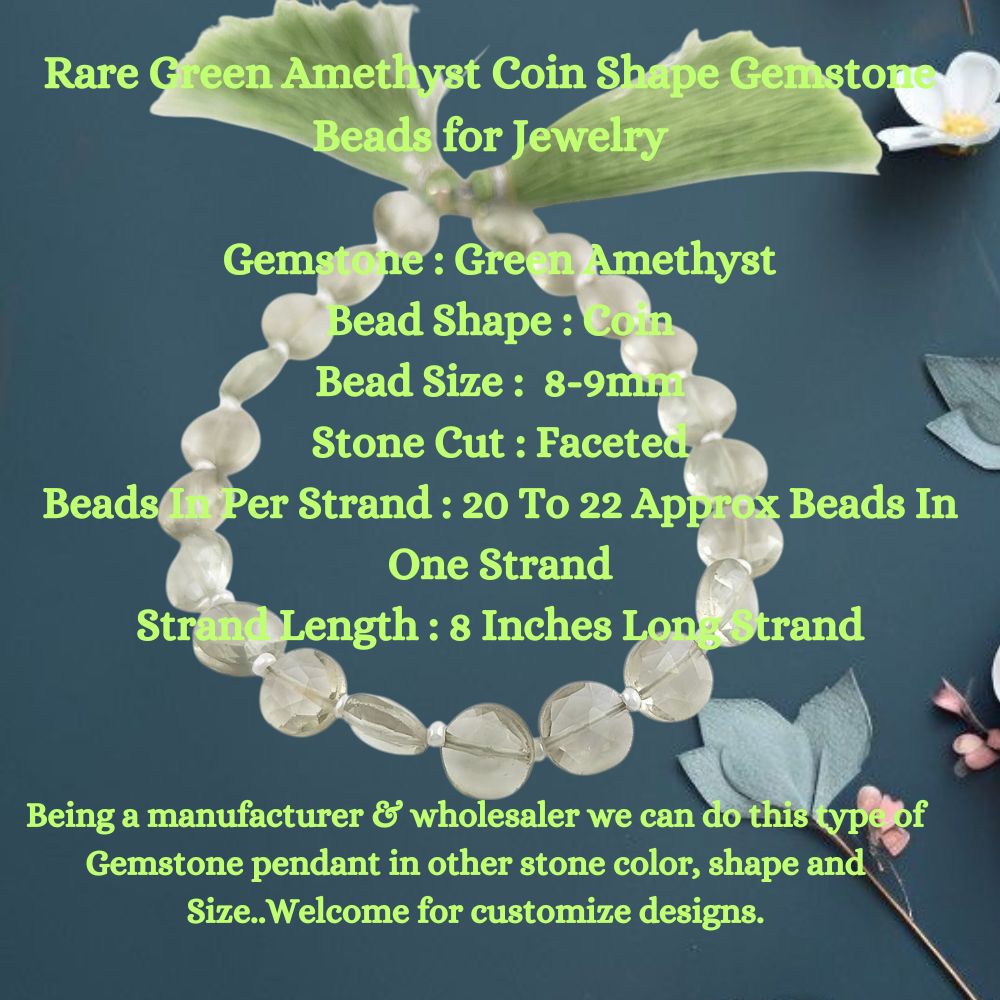 Rare Green Amethyst Coin Shape Gemstone Beads for Jewelry