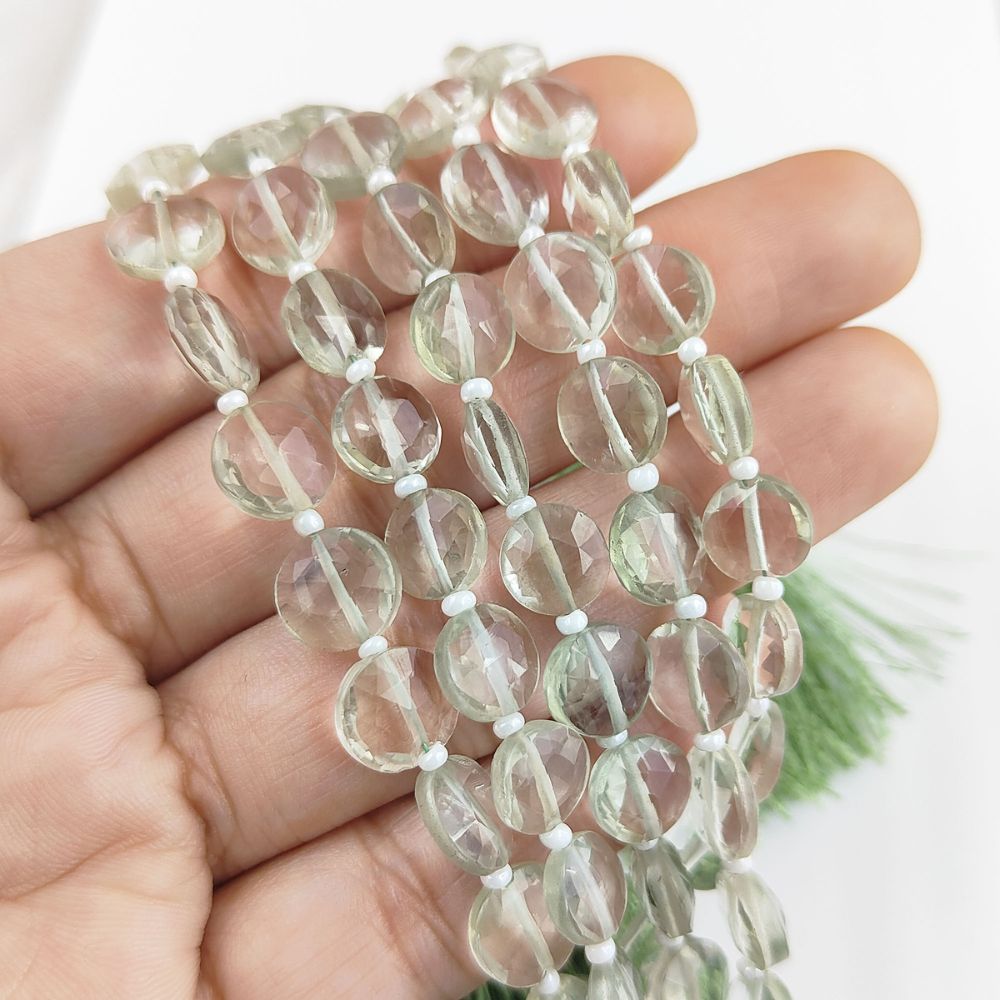 Rare Green Amethyst Coin Shape Gemstone Beads for Jewelry