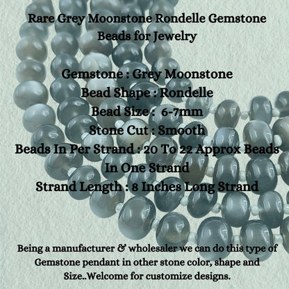 Rare Grey Moonstone Rondelle Gemstone Beads for Jewelry