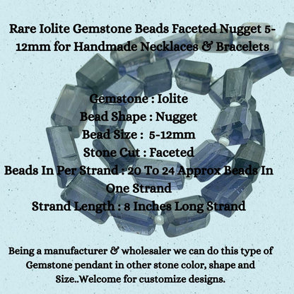 Rare Iolite Gemstone Beads Faceted Nugget 5-12mm for Handmade Necklaces & Bracelets
