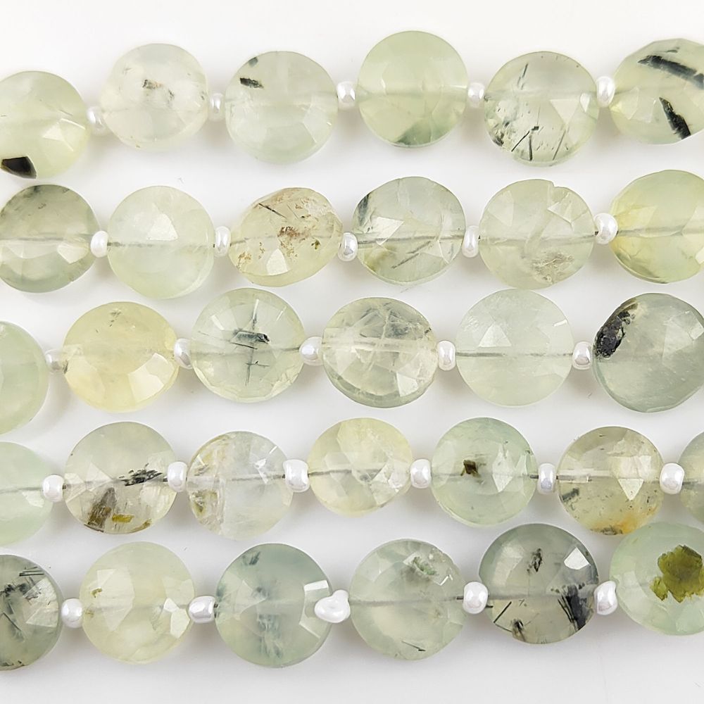 Rare Prehnite Coin Shape Gemstone Beads for Jewelry
