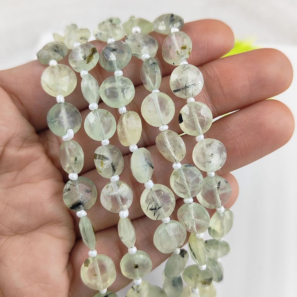 Rare Prehnite Coin Shape Gemstone Beads for Jewelry