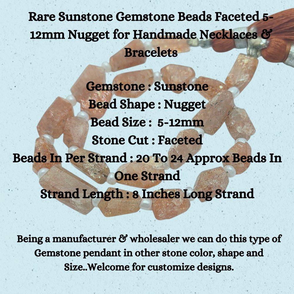 Rare Sunstone Gemstone Beads Faceted 5-12mm Nugget for Handmade Necklaces & Bracelets