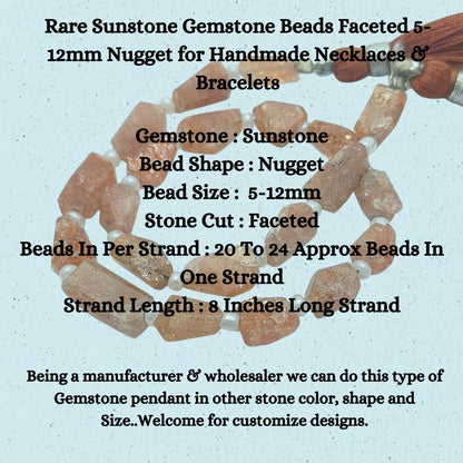 Rare Sunstone Gemstone Beads Faceted 5-12mm Nugget for Handmade Necklaces & Bracelets