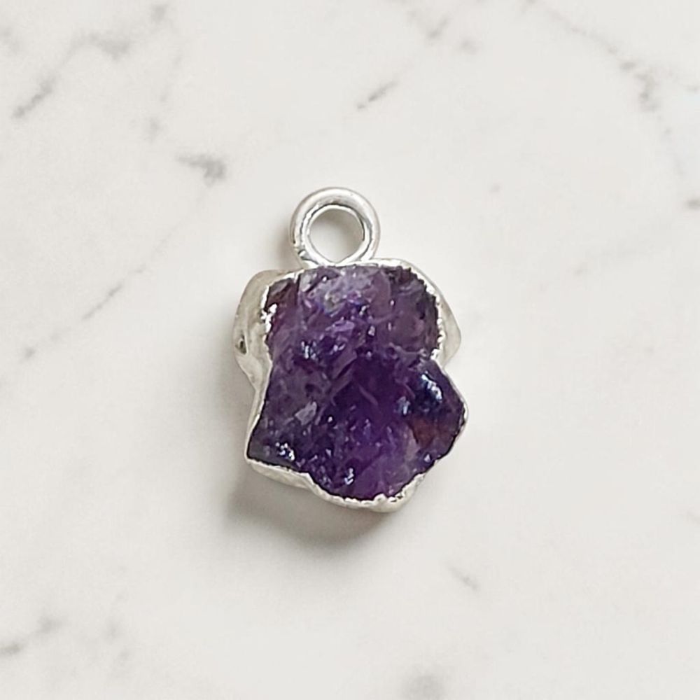 Raw Amethyst Crystal Pendants with Silver Edge Natural February Birthstone Charms for DIY Jewelry