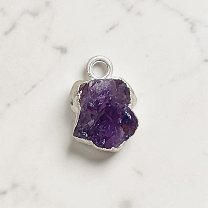 Raw Amethyst Crystal Pendants with Silver Edge Natural February Birthstone Charms for DIY Jewelry