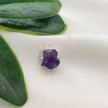Raw Amethyst Crystal Pendants with Silver Edge Natural February Birthstone Charms for DIY Jewelry