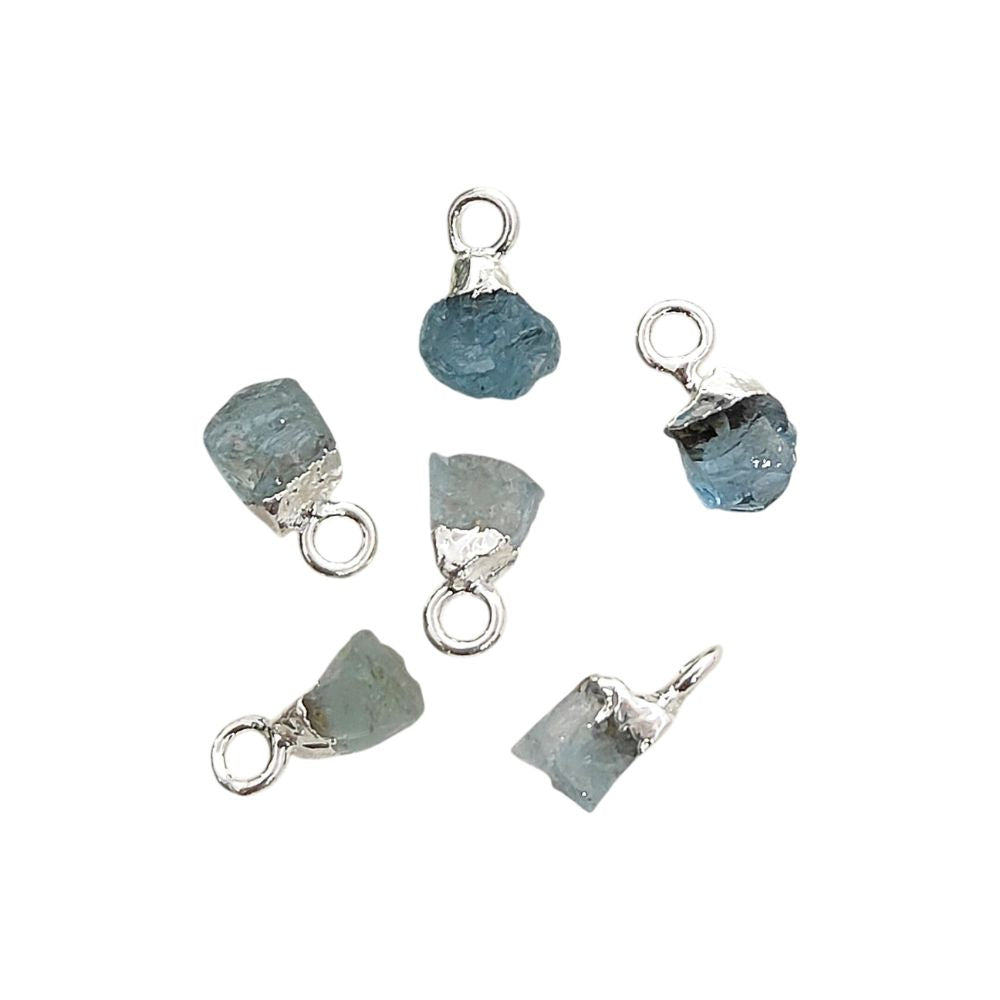 Raw Aquamarine Crystal Charms 5–7mm Natural Blue Gemstone Pendants with Electroplated Cap, Small Healing Stone Charms for DIY Jewelry