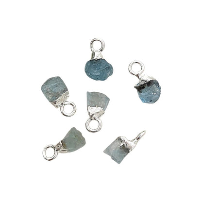 Raw Aquamarine Crystal Charms 5–7mm Natural Blue Gemstone Pendants with Electroplated Cap, Small Healing Stone Charms for DIY Jewelry