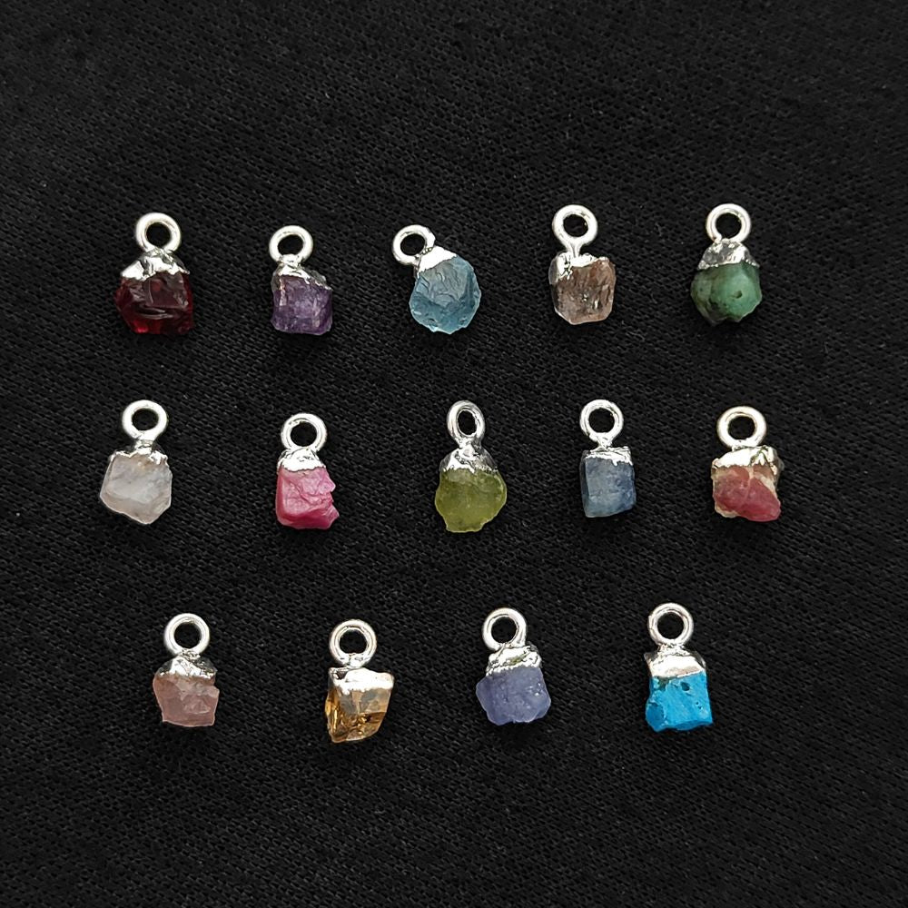 Raw Aquamarine Crystal Charms 5–7mm Natural Blue Gemstone Pendants with Electroplated Cap, Small Healing Stone Charms for DIY Jewelry