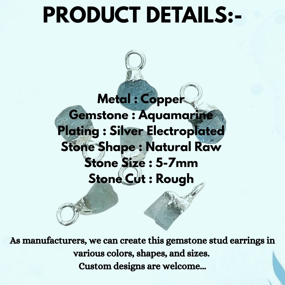 Raw Aquamarine Crystal Charms 5–7mm Natural Blue Gemstone Pendants with Electroplated Cap, Small Healing Stone Charms for DIY Jewelry