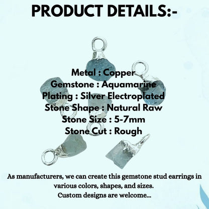 Raw Aquamarine Crystal Charms 5–7mm Natural Blue Gemstone Pendants with Electroplated Cap, Small Healing Stone Charms for DIY Jewelry