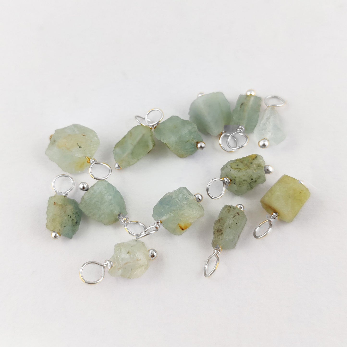 Raw Aquamarine Crystal Pendant 7–10mm March Birthstone Gemstone Jewelry Component Solid 925 Silver DIY Necklace Charm