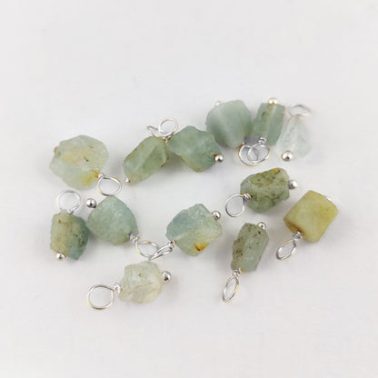Raw Aquamarine Crystal Pendant 7–10mm March Birthstone Gemstone Jewelry Component Solid 925 Silver DIY Necklace Charm