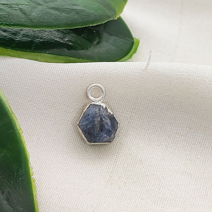 Raw Blue Sapphire Birthstone Pendants with Silver Edge Natural Crystal Charms for Handmade Jewelry