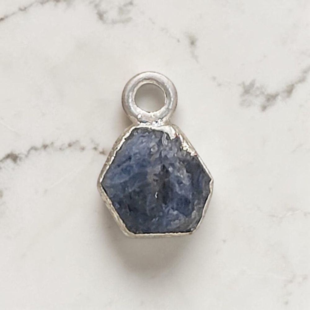 Raw Blue Sapphire Birthstone Pendants with Silver Edge Natural Crystal Charms for Handmade Jewelry