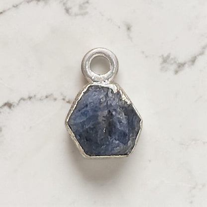 Raw Blue Sapphire Birthstone Pendants with Silver Edge Natural Crystal Charms for Handmade Jewelry