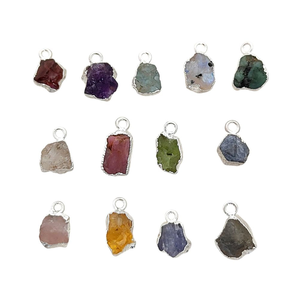 Raw Blue Sapphire Birthstone Pendants with Silver Edge Natural Crystal Charms for Handmade Jewelry