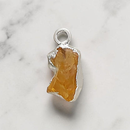 Raw Citrine Crystal Charms with Silver Edge November Birthstone Gemstone Pendants for Jewelry Supplies
