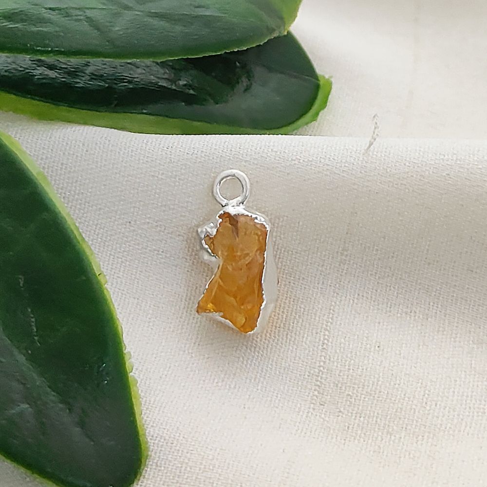 Raw Citrine Crystal Charms with Silver Edge November Birthstone Gemstone Pendants for Jewelry Supplies