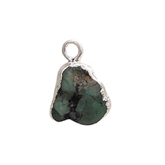Raw Emerald Gemstone Pendants with Silver Edge Natural Crystal Charms for Necklace & Earrings