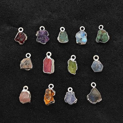 Raw Emerald Gemstone Pendants with Silver Edge Natural Crystal Charms for Necklace & Earrings