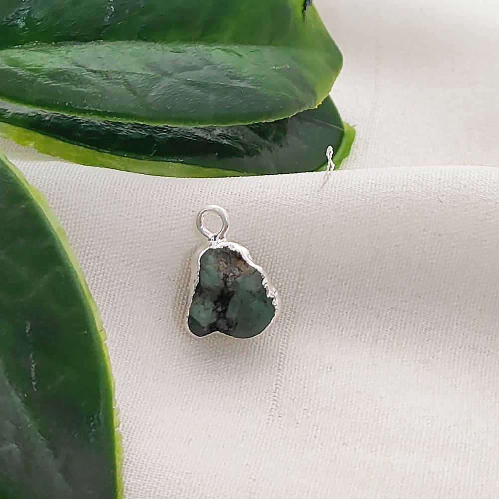 Raw Emerald Gemstone Pendants with Silver Edge Natural Crystal Charms for Necklace & Earrings