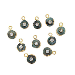 Raw Emerald Necklace Charm 18k Gold Electroplated Handmade May Birthstone Pendant with CZ- Selling Per Piece