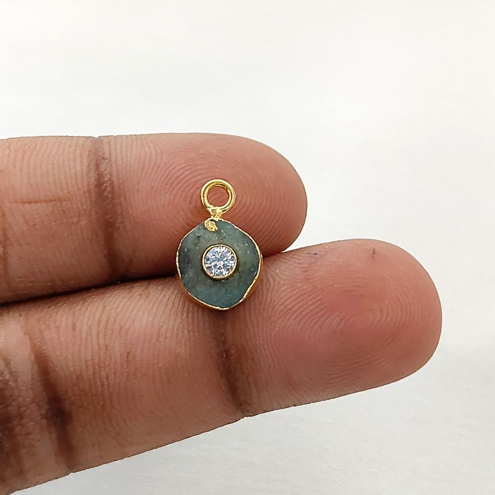 Raw Emerald Necklace Charm 18k Gold Electroplated Handmade May Birthstone Pendant with CZ- Selling Per Piece
