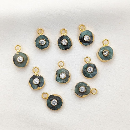 Raw Emerald Necklace Charm 18k Gold Electroplated Handmade May Birthstone Pendant with CZ- Selling Per Piece