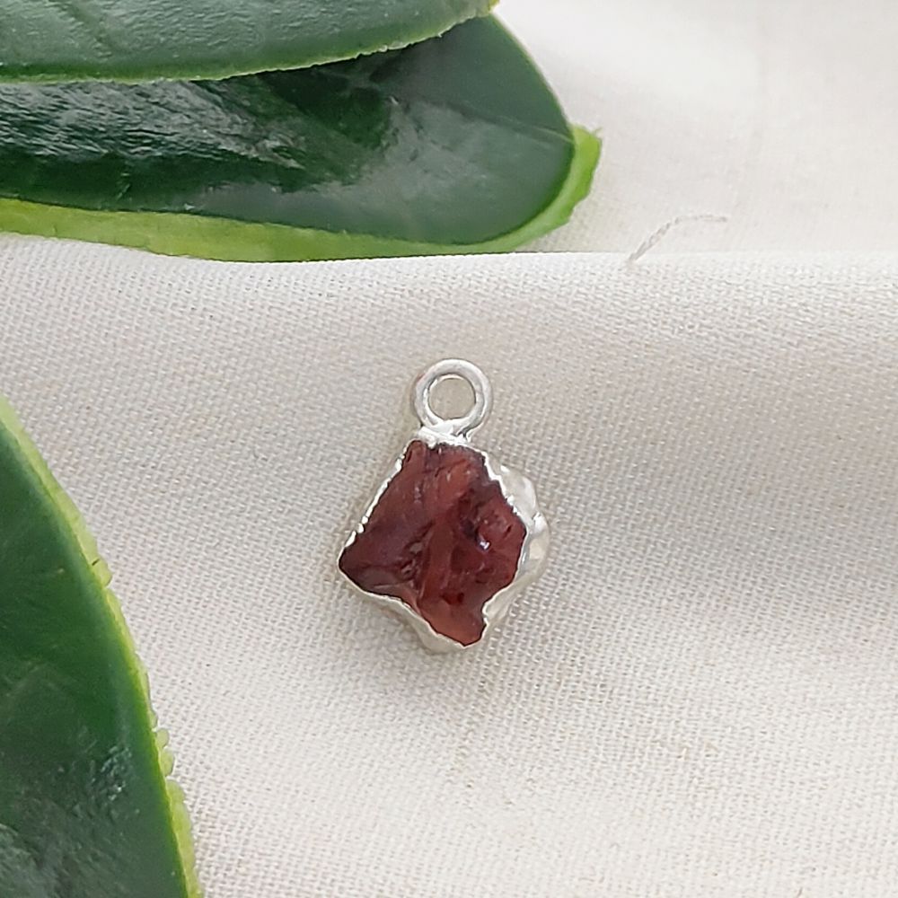 Raw Garnet Gemstone Pendants with Silver Edge Natural January Birthstone Crystal Charms for Handmade Jewelry Making Supplies