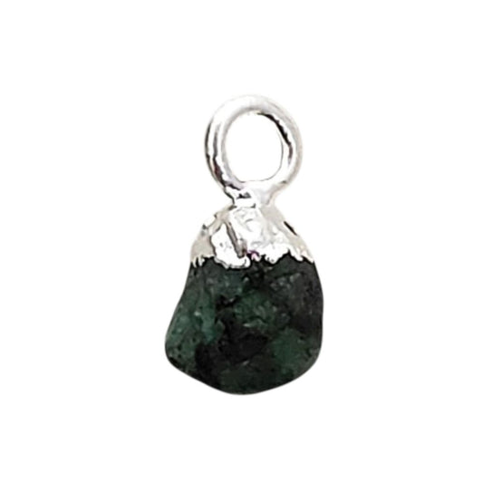 Raw Green Emerald Gemstone Charms 5–7mm Natural Crystal Pendants with Electroplated Cap, May Birthstone Jewelry Making Supplies