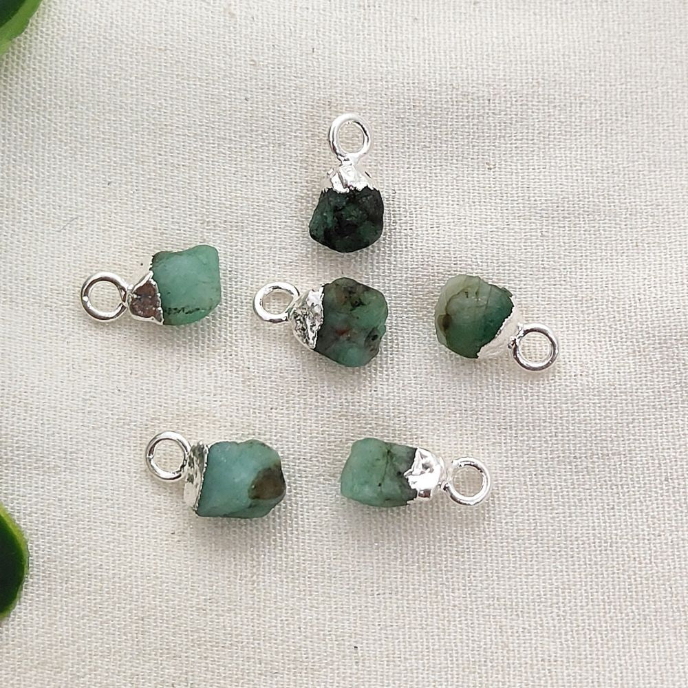 Raw Green Emerald Gemstone Charms 5–7mm Natural Crystal Pendants with Electroplated Cap, May Birthstone Jewelry Making Supplies