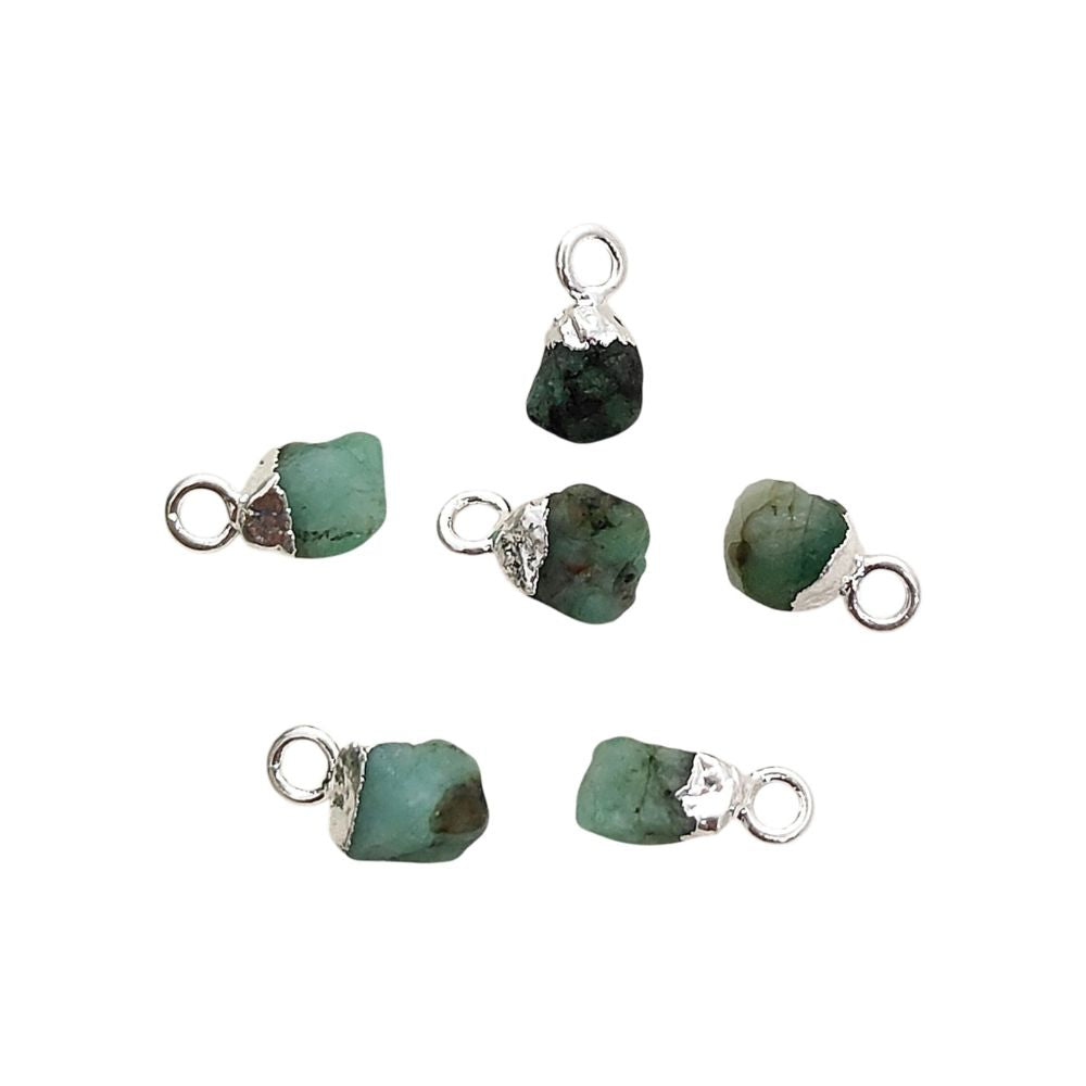 Raw Green Emerald Gemstone Charms 5–7mm Natural Crystal Pendants with Electroplated Cap, May Birthstone Jewelry Making Supplies