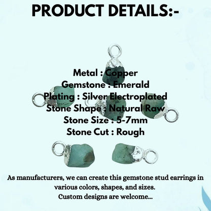 Raw Green Emerald Gemstone Charms 5–7mm Natural Crystal Pendants with Electroplated Cap, May Birthstone Jewelry Making Supplies
