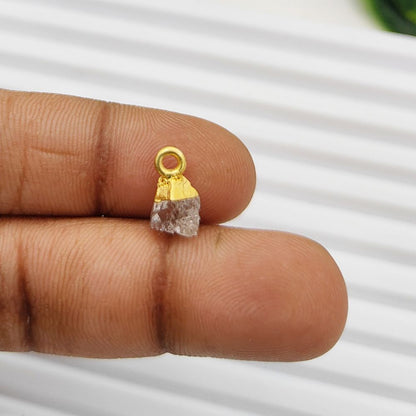 Raw Herkimer Diamond Crystal Pendant April Birthstone with Gold Finish Cap for Handmade Jewelry & Boho Accessories- Selling Per Piece