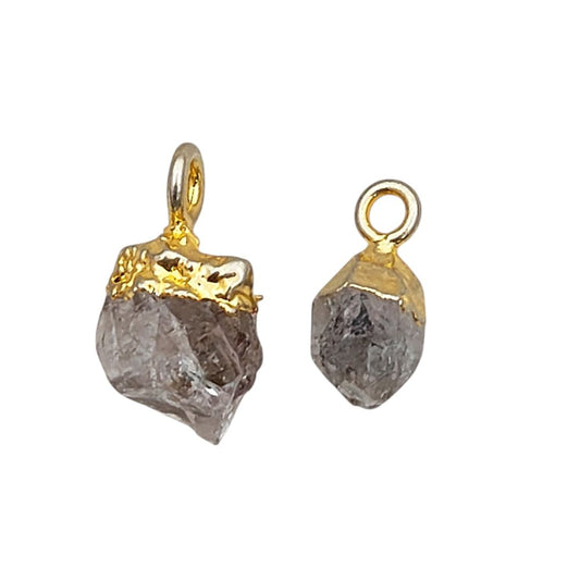 Raw Herkimer Diamond Crystal Pendant April Birthstone with Gold Finish Cap for Handmade Jewelry & Boho Accessories- Selling Per Piece