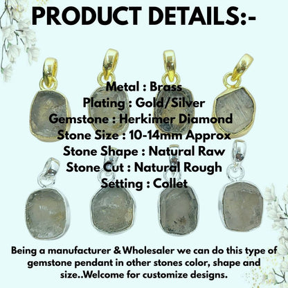 Raw Herkimer Diamond Jewelry Charm Collet Set Pendant for Bracelets & Necklaces