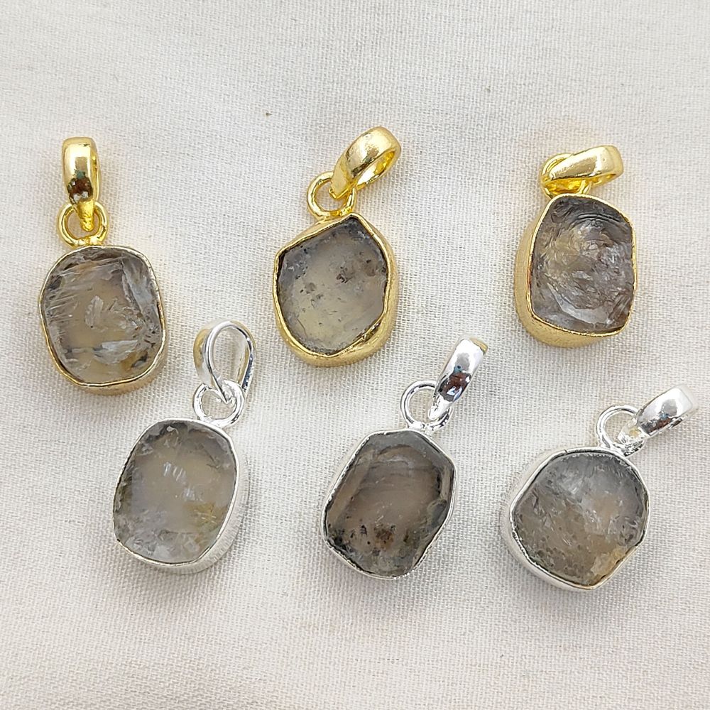 Raw Herkimer Diamond Jewelry Charm Collet Set Pendant for Bracelets & Necklaces