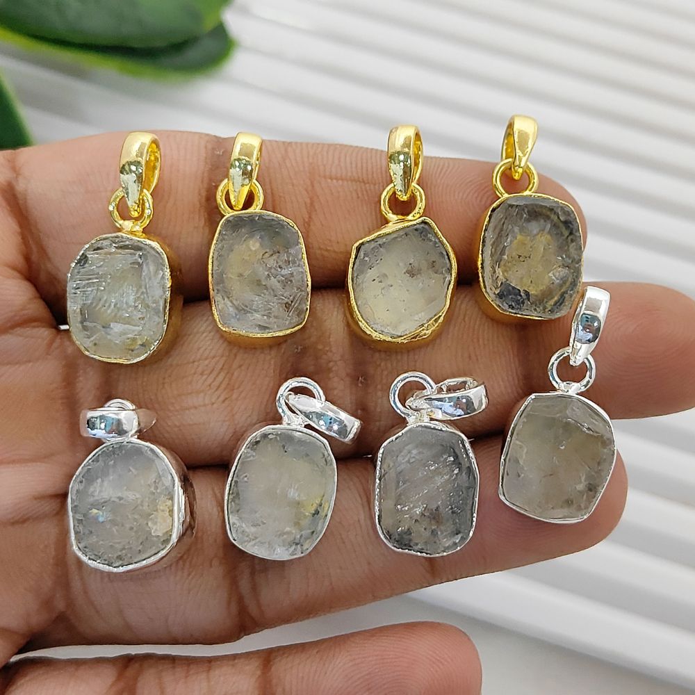 Raw Herkimer Diamond Jewelry Charm Collet Set Pendant for Bracelets & Necklaces