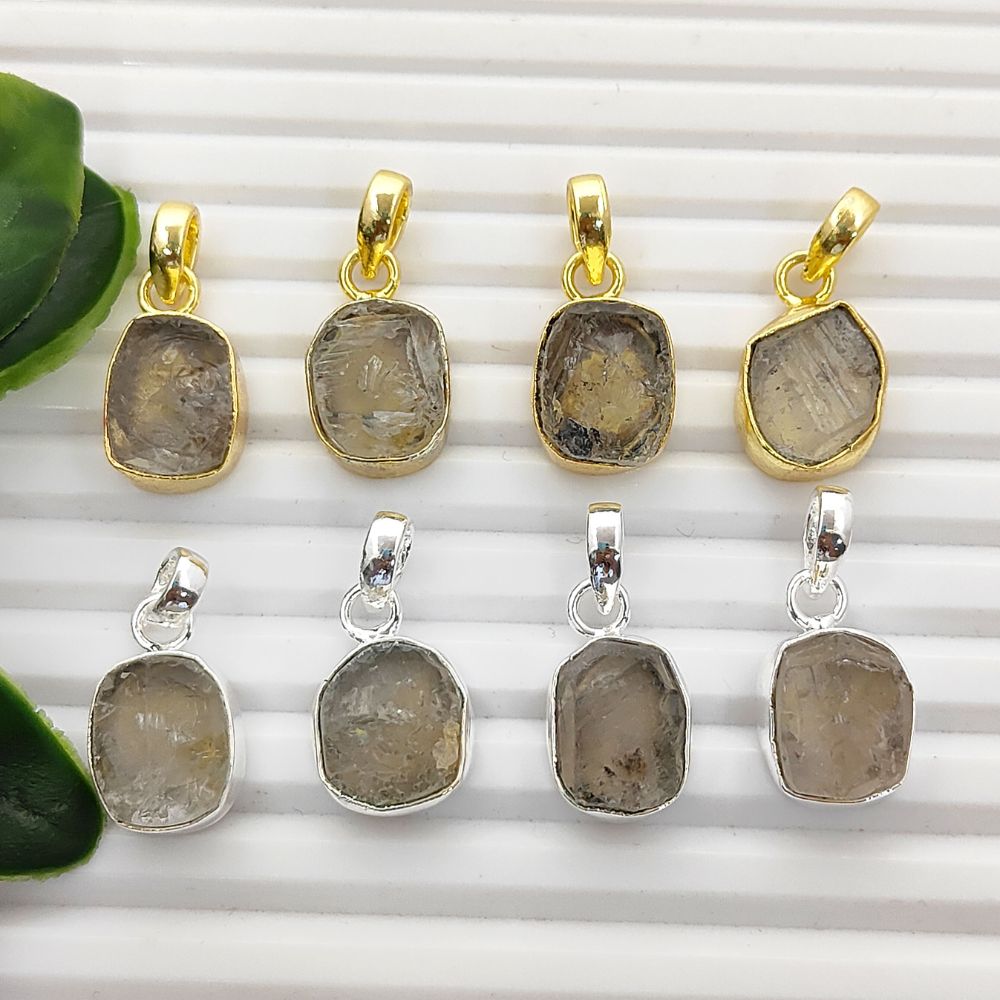Raw Herkimer Diamond Jewelry Charm Collet Set Pendant for Bracelets & Necklaces