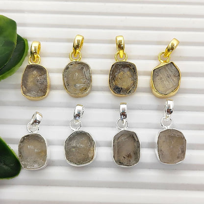 Raw Herkimer Diamond Jewelry Charm Collet Set Pendant for Bracelets & Necklaces