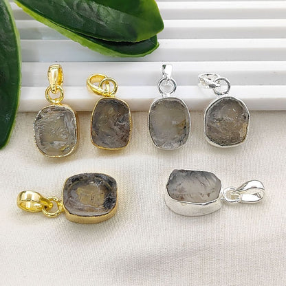 Raw Herkimer Diamond Jewelry Charm Collet Set Pendant for Bracelets & Necklaces