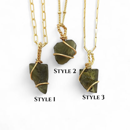 Raw Moldavite Wire Wrapped Necklace Green Crystal Healing Pendant for Transformation & Heart Chakra- Selling Per Piece