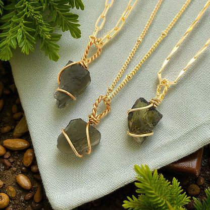 Raw Moldavite Wire Wrapped Necklace Green Crystal Healing Pendant for Transformation & Heart Chakra- Selling Per Piece