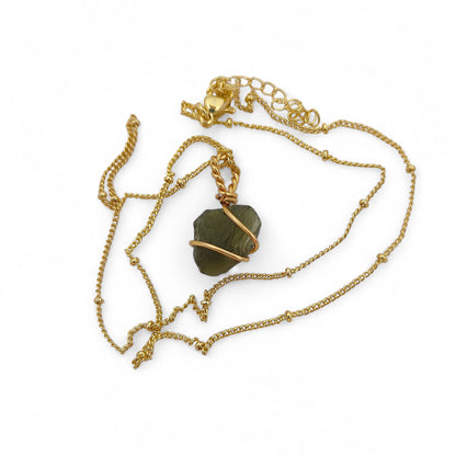 Raw Moldavite Wire Wrapped Necklace Green Crystal Healing Pendant for Transformation & Heart Chakra- Selling Per Piece