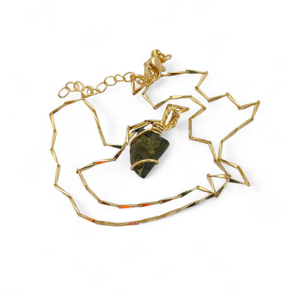 Raw Moldavite Wire Wrapped Necklace Green Crystal Healing Pendant for Transformation & Heart Chakra- Selling Per Piece