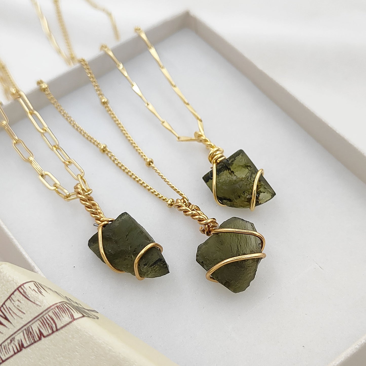 Raw Moldavite Wire Wrapped Necklace Green Crystal Healing Pendant for Transformation & Heart Chakra- Selling Per Piece